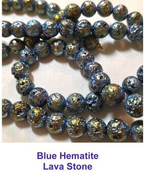 Blues Hematite Lava Stone  15" Strand